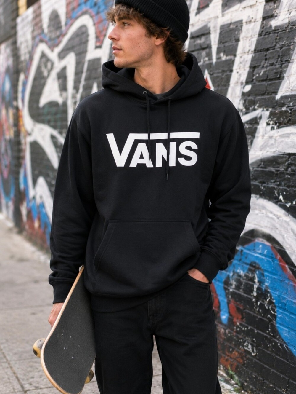 NWT Vans Classic Logo Pullover Hoodie Black Large Skate Streetwear Sweatshirt